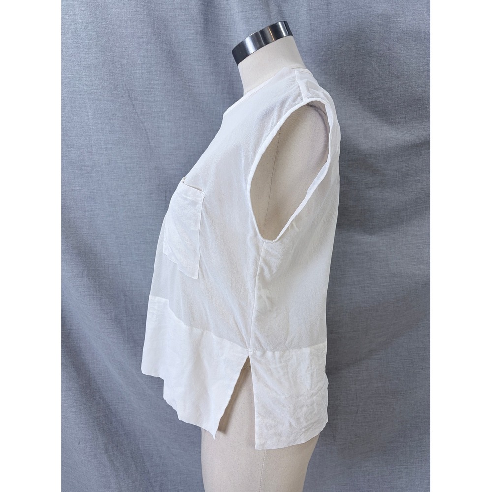 Everlane 100% Silk Sleeveless Button Back Pocket Top White 6 - Picture 5 of 9